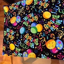 Happy Birthday Balloons, Ribbon & Confetti Cotton Table Runner NEW Handmade