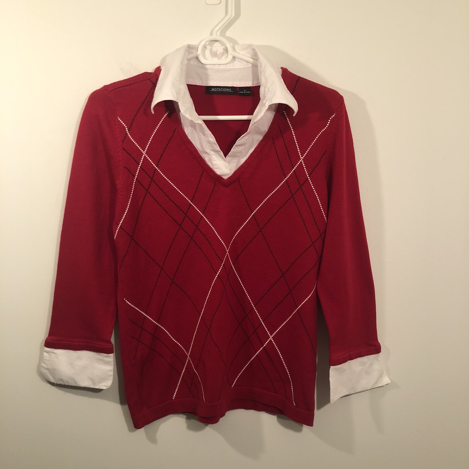 Notations Argyle Collared Cotton Blend Sweater Wo… - image 1