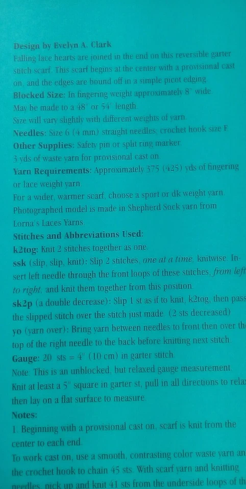 FALLING IN LOVE SCARF Fiber Trends Knitting Pattern Vintage 2001 Hearts Picot - Image 3 of 4