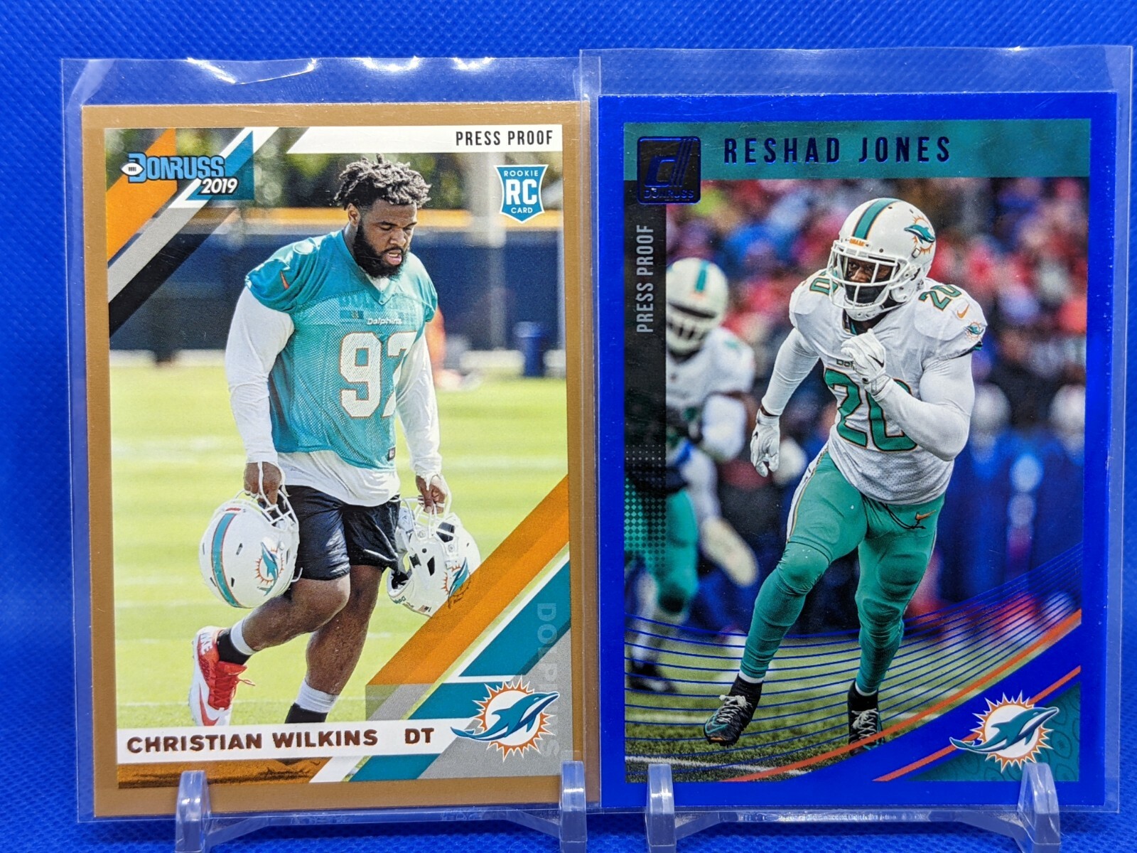 Christian Wilkins Rookie 2019 Donruss Press Proof And 2018 Reshad Jones Blue SP