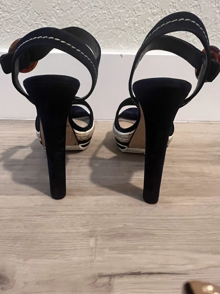 PRADA MUJER MICROSAUELA GAMUZA PLATAFORMA SANDALIAS EN AZUL VIEJO UE Talla 40 WBox Foto 3 de 4