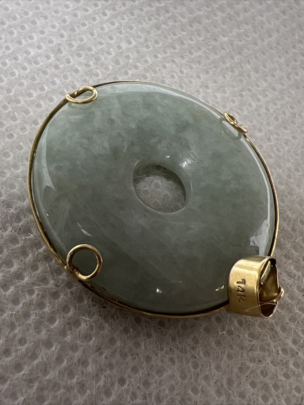 Solid 14K Yellow Gold Round Green Jade Charm Pend… - image 5