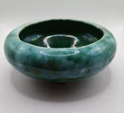 Vintage MCM McCoy Floral Green/ Blue Drip Glaze Shallow Pottery Bowl 6in