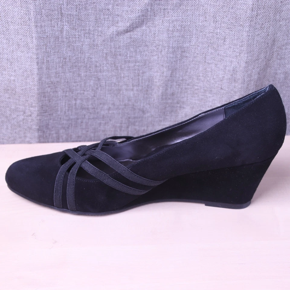 Markon Quarry Womens 9 Black Leather Upper Slip On 2.5" Wedge Heels Winter Party - Image 4 of 4