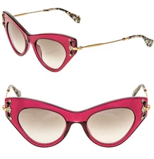 MIU MIU Glow 04P MU04PS Pink Gold Jewel Crystal Cat Eye Geometric Sunglasses