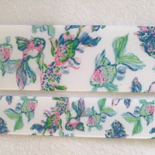 Pastel fish on white ocean Inspired Grosgrain ribbon 5/8" 7/8" 1.5" Palm beach