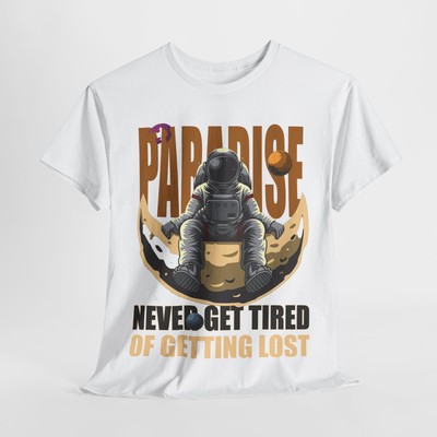 Astronaut Paradise Men's T-Shirt Cosmic Design, Crescent Moon Inspirational Art