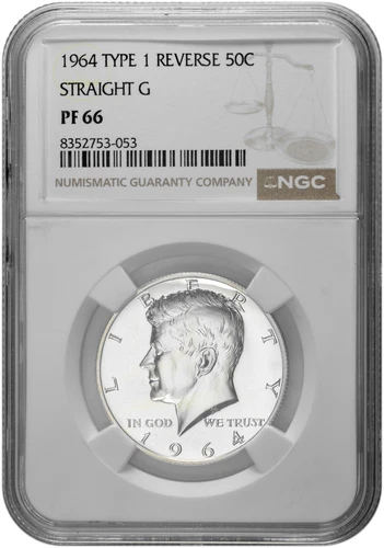 1964 50C Type 1 Reverse Straight G Silver Proof Kennedy Half Dollar NGC PF 66
