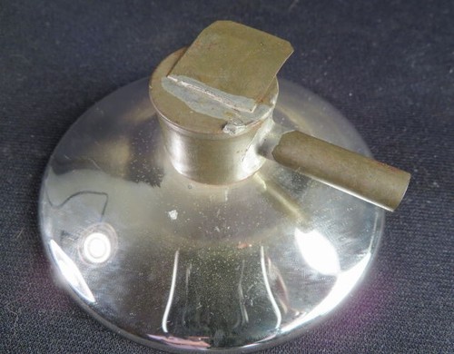 RARE Size 1860-80's Mercury Glass 3 7/8" Reflector w/ Tab & Spindle - Picture 1 of 3