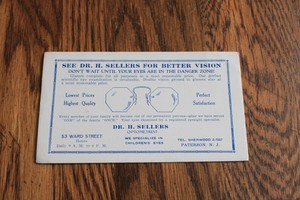 Vintage-Advertising-Ink-Blotter-Card-gt-Dr-Sellers-Optometrist-Paterson-N-J