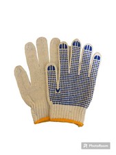 2 Pairs Workwear White Gloves With Cotton Polyester String Knit ,One Side Dots