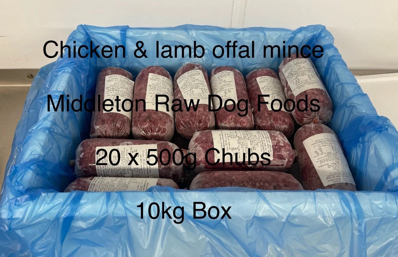 Dog Food Frozen Chicken Mince with 10% lamb organs . BARF RAW DIET 20x500g 10kg