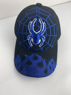 Childrens Spiderman Baseball Cap Blue And Black, Flames And Web Youth Kids Boys