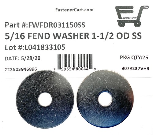 (25) 5/16 ID x 1 1/2 OD Stainless Steel Fender Washer Large OD Flat Washer SS - Picture 2 of 4