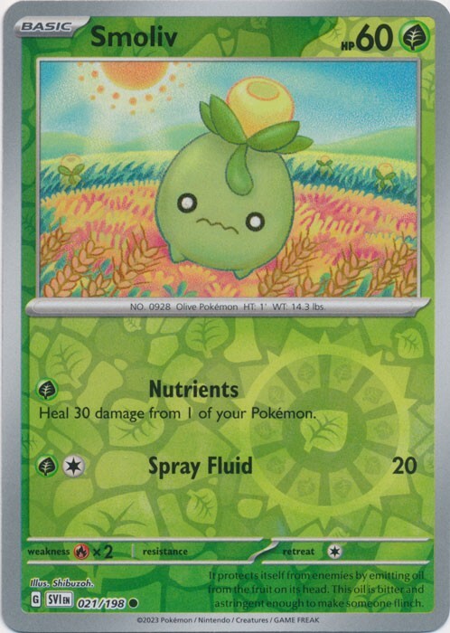 Reverse Holo Smoliv - 021/198 Common Scarlet & Violet Base Set Pokemon TCG