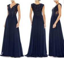 Mac Duggal Navy Blue Sequin Empire Waist Pleated Gown Size 8 $598