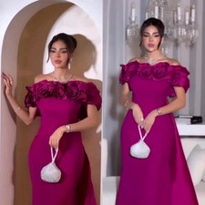 Fuchsia Off Shoulder Evening Dress 3DFlower Floor Length Formal Occasion Gowns