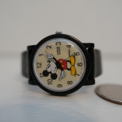 Vintage Ladies LORUS Mickey Mouse Black Quartz DISNEY Watch V515 glow dial