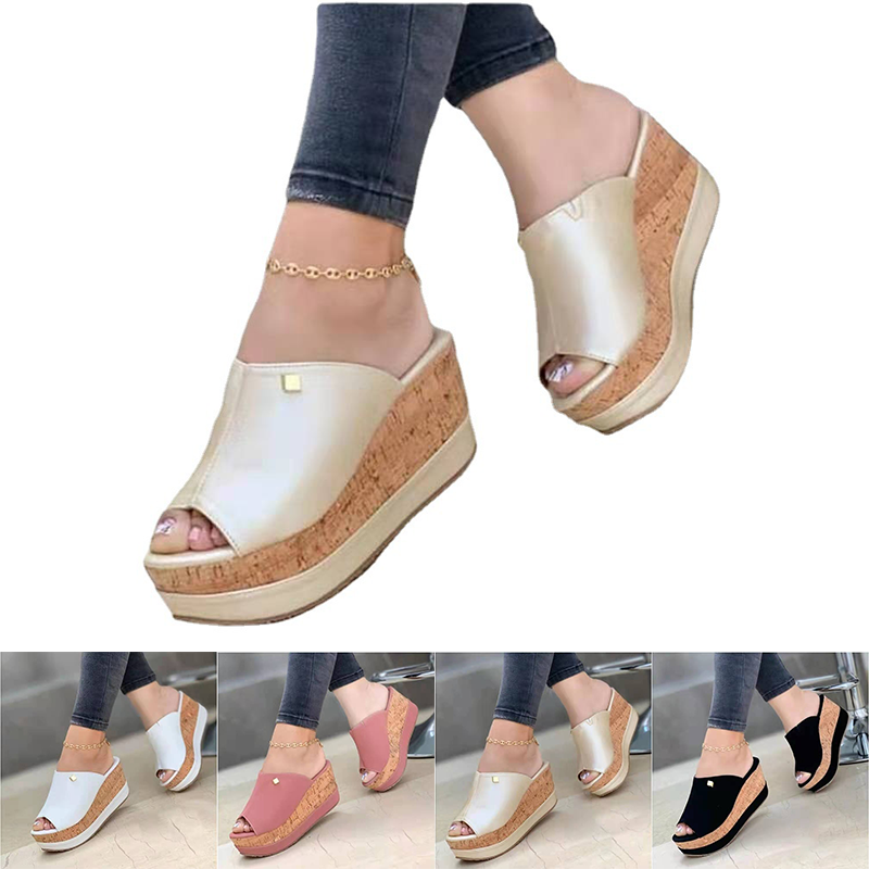 PANTOFOLA D’ORO Scarpe ciabatte donna zeppa estive punta aperta plateau casual infradito sandali*