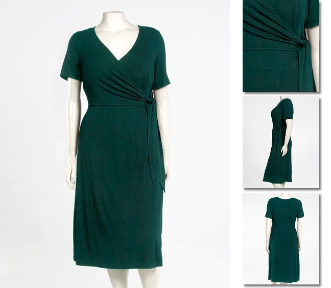 Robe Zaftique Vert émeraude En Satin Entrelacé - Taille Grande (plus) - Manches 3/4
