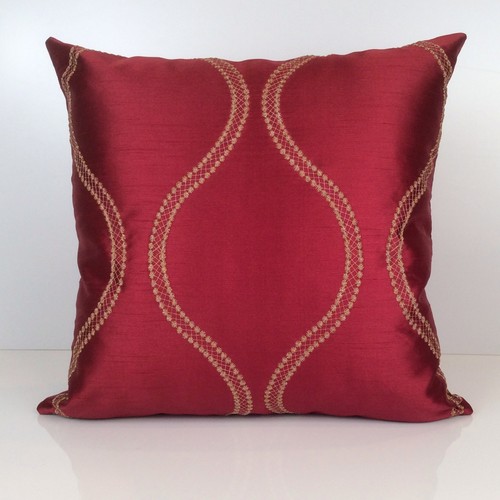 Red and Gold Decorative Throw Pillow Cover Silk Blend Embroidered