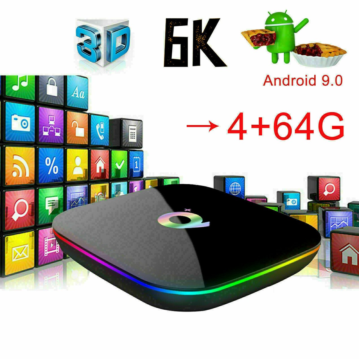 TV Box Qplus Android 9.0 – 6K, 4+64 Go, Wifi – Neuve