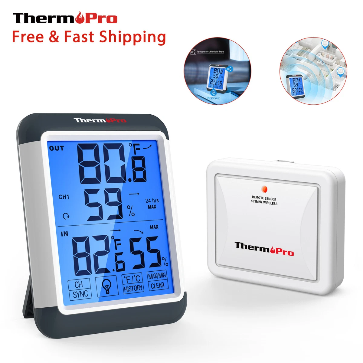 ThermoPro Digital Wireless Indoor or Outdoor White Hygrometer and  Thermometer in the Thermometer Clocks department at