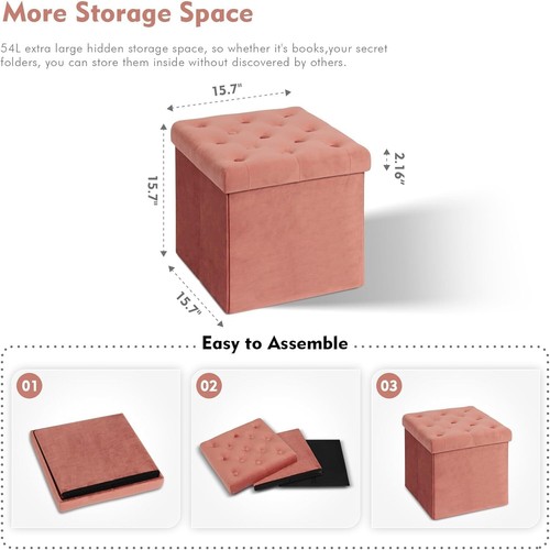 Compact Velvet Tufted Ottoman Cube with Storage – Ideal for Modern Interiors - Picture 5 of 9