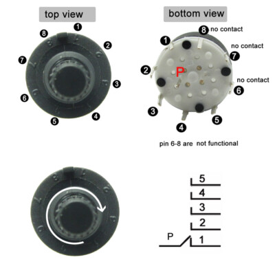 Mini PCB Round 16mm Band Switch Rotary Channel Selector 1/2P 3-8 Position + Knob