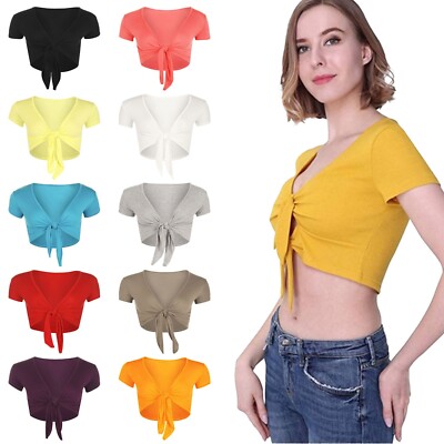 NEU DAMEN BINDEGÜRTEL BAUCHFREI DAMEN WICKELOPTIK OFFEN BOLERO CARDIGAN OBERTEIL GRÖSSE 8-14