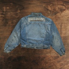 Vintage 90s Harley Davidson Usa Denim Jacket Patches Embroidered Women’s Small
