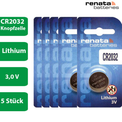 5 x Renata CR 2032 3V Lithium Batterie Knopfzelle 225mAh Blister