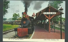 1970 Post Card CP&LE Railroad Sta Cedar Pt San Dusky OH Steam Engine