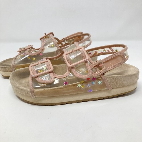 Zara Girls Kids Youth Size 1 US | 32 EUR Clear Vinyl Star Strap Buckle Sandals - Picture 2 of 9