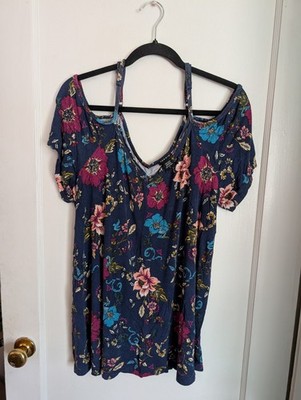 Torrid Women's Size 2X Cold Shoulder Top Navy Blue Floral