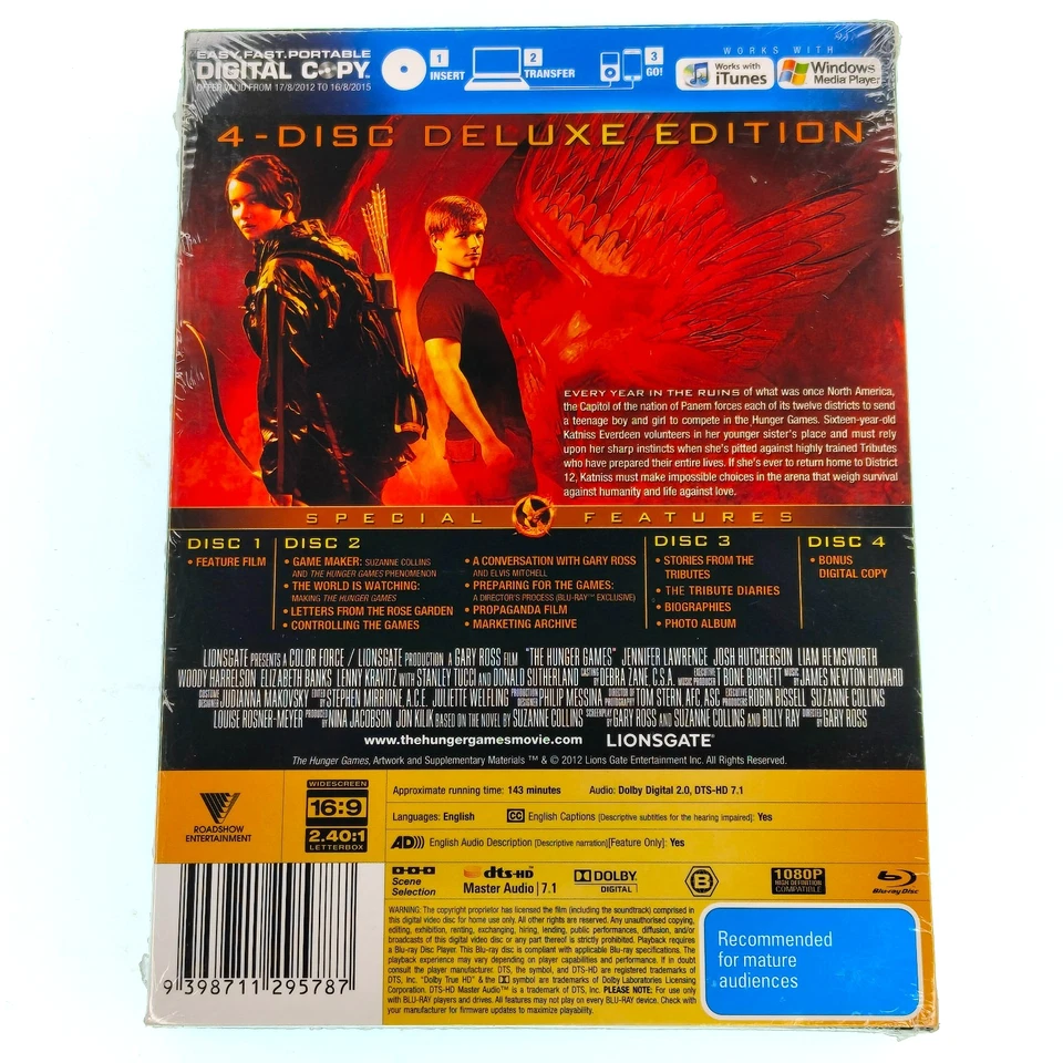 The Hunger Games - 4-disc Deluxe Edition - Blu-ray - Set - Reg B - New Sealed - Image 2 of 2