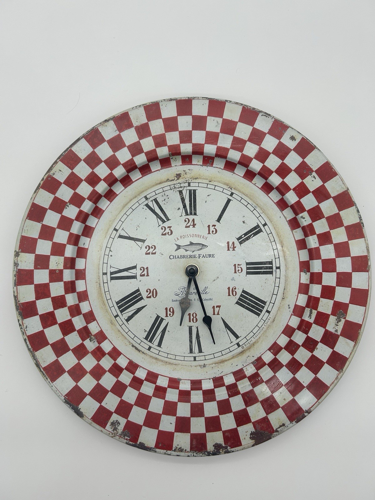 Vintage Roger Lascelles French Marseille Tin Wall Clock 13.5” Made in England