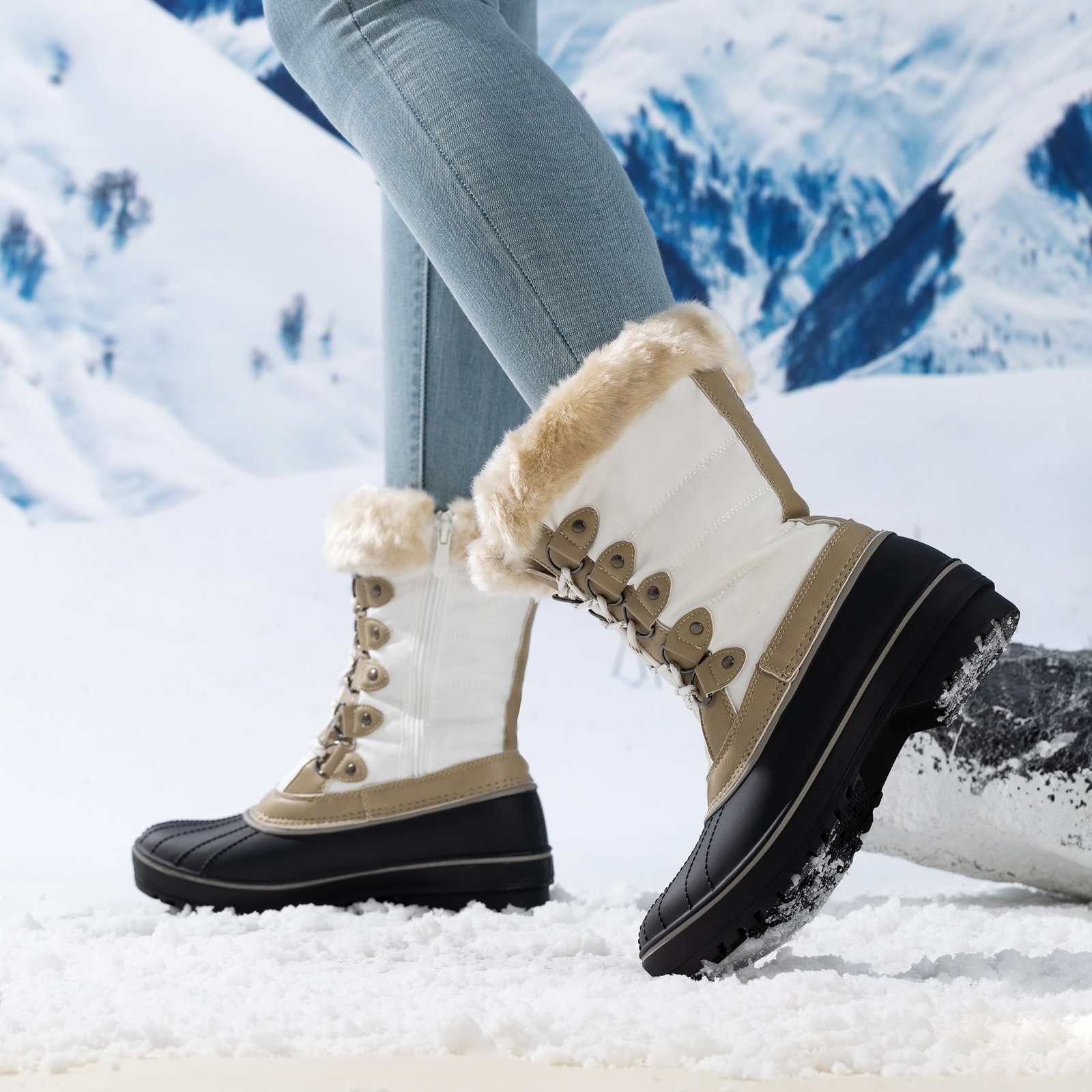 Dream Pairs Women Mid Calf Warm Snow Boots Non-Slip Winter Outdoor Ski Boots