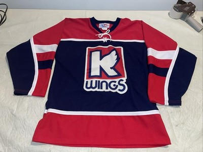 Kalamazoo K Wings Jersey IHL AHL Clean Blue Vintage Ak 90s Sewn Crest Mens Small