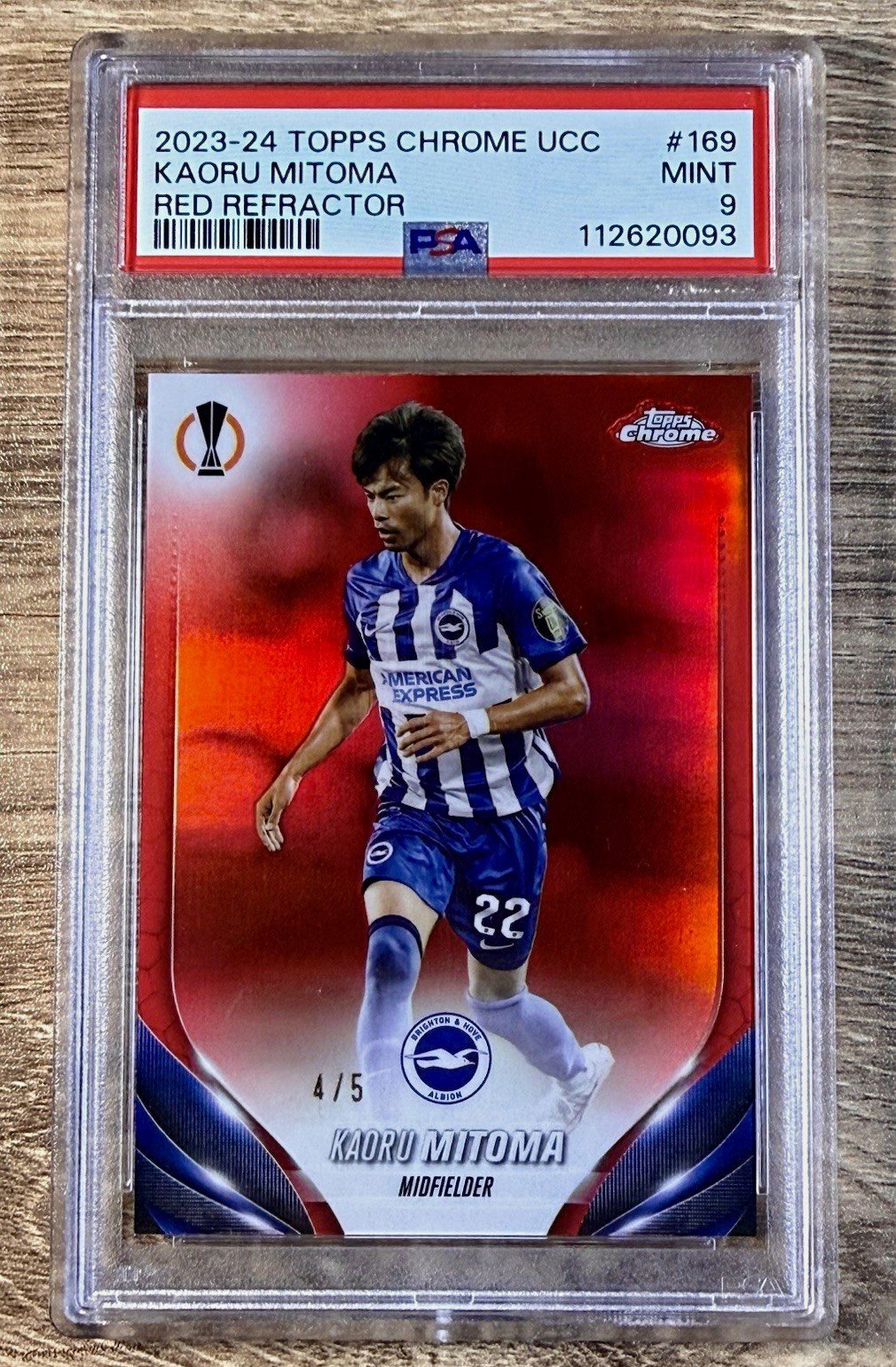 2023-24 Topps Chrome UCC KAORU MITOMA Red Refractor 4/5 #169 PSA 9