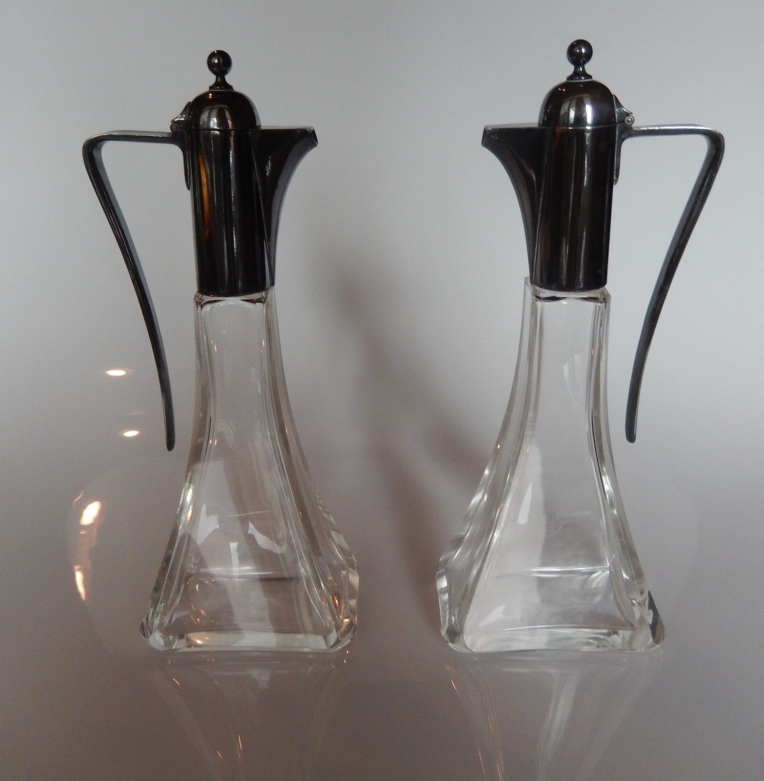 Krupp & Berndorf Metalware Factory BMF Glass Silver Plated Set of 2 Cruets