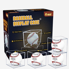 4 Pack Baseball Display Case, UV Protected Acrylic Square Baseball Holder, Clear