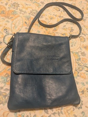 Vera Pelle Forest Blue Leather Crossbody Shoulder Bag Single Pocket Italy
