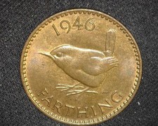 GREAT BRITAIN 1946 FARTHING KM843 BRILLIANT UNCIRCULATED RED BROWN ~E19