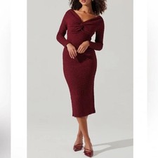 ASTR The Label Women's Textured Knot Long Sleeve Dress Size Medium Burgundy NWOT