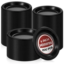 Mimorou 200 Pcs Plastic Dessert Plates 6 Inch Disposable 6 inches, Black 