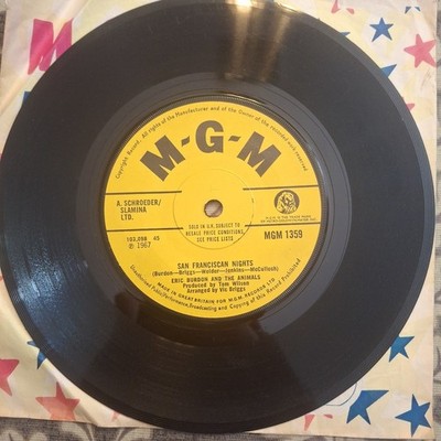 ERIC BURDON AND THE ANIMALS ''SAN FRANCISCAN NIGHTS'' 45 RPM VINYL SINGLE 1967
