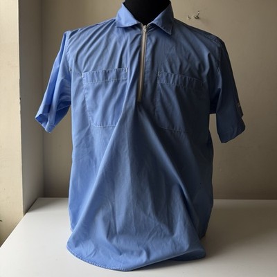 Engineered Garments Workaday Zip Pullover Shirt Blue USA Short Sleeve Small