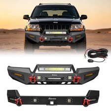 Aaiwa Black Front Rear Bumper For 1999-2004 Jeep Grand Cherokee Wj With D-rings