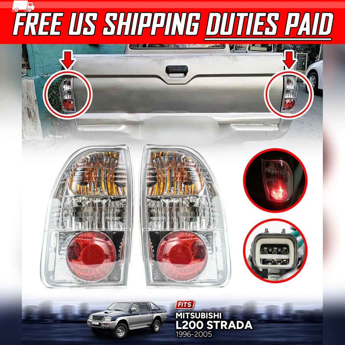 CLEAR LED TAIL LAMP LIGHT LR FIT MITSUBISHI L200 TRITON STRADA MK